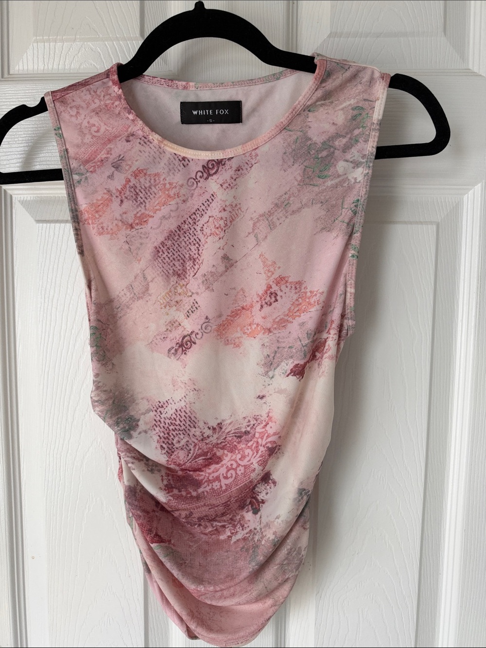 Whit Fox Pink Abstract Ruched Tank Top, Size S